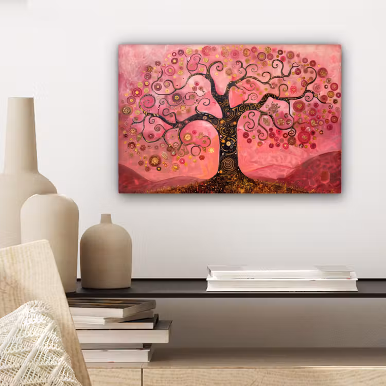 Canvas schilderij - Boom - Levensboom - Roze - Goud — 5
