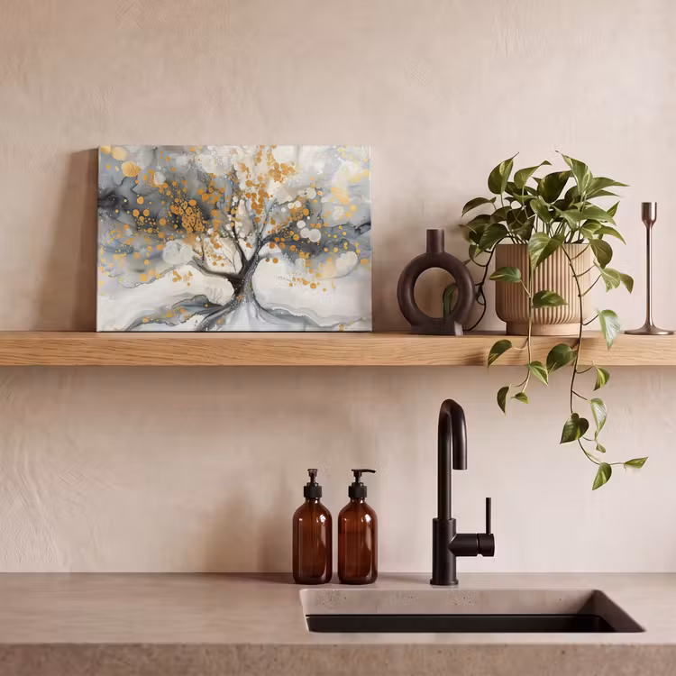 Canvas schilderij - Boom - Modern - Abstract - Goud - Zwart - Wit — 3