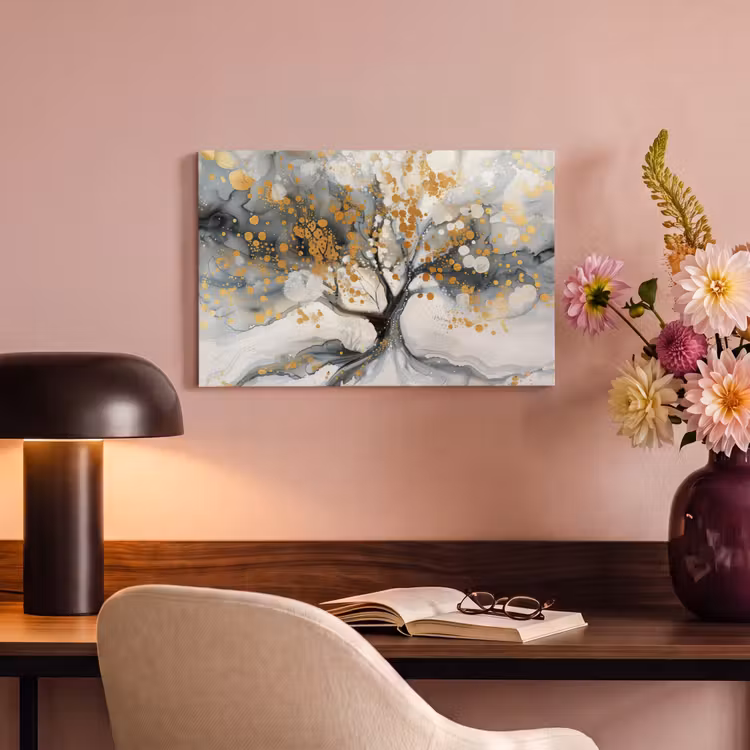 Canvas schilderij - Boom - Modern - Abstract - Goud - Zwart - Wit — 4