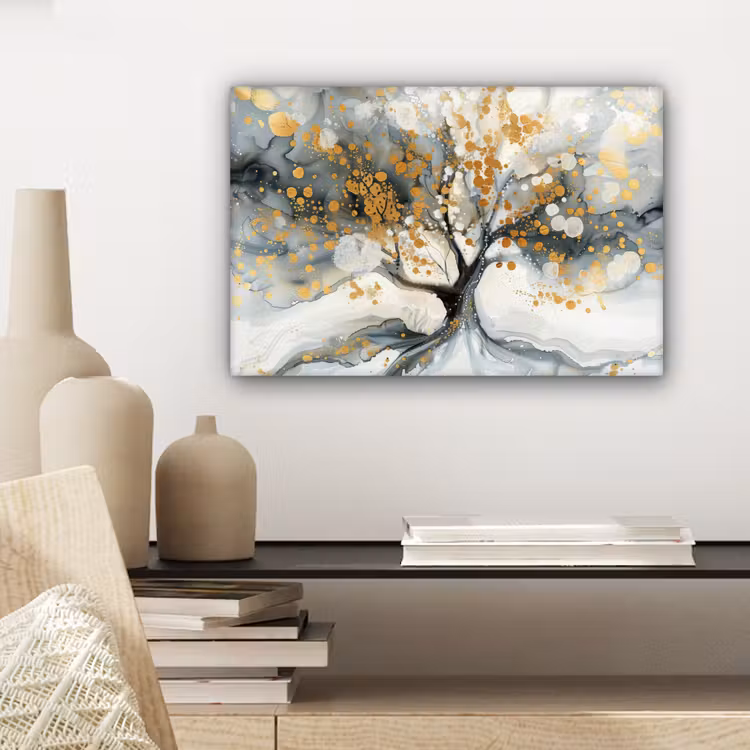 Canvas schilderij - Boom - Modern - Abstract - Goud - Zwart - Wit — 5