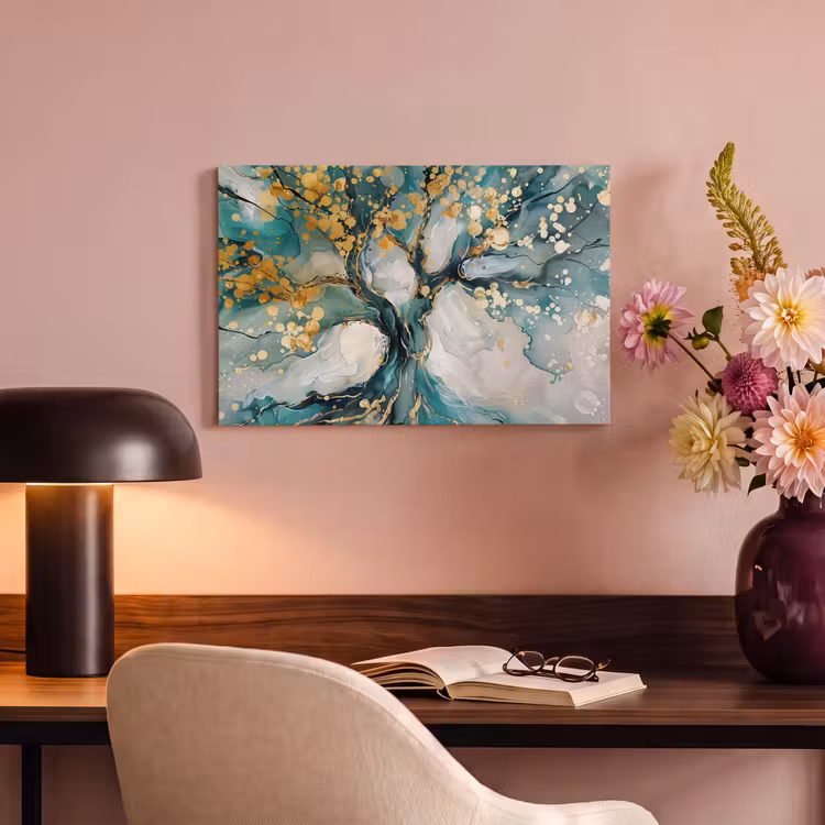Canvas schilderij - Boom - Modern - Verflook - Turquoise - Goud — 4