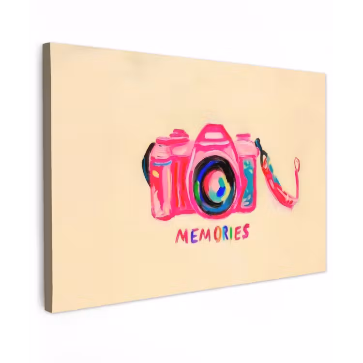Canvas schilderij - Camera - Memories - Roze - Geschilderd — 1