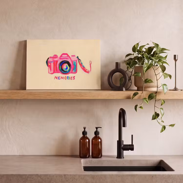 Canvas schilderij - Camera - Memories - Roze - Geschilderd — 3