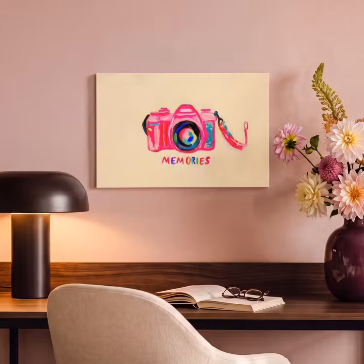 Canvas schilderij - Camera - Memories - Roze - Geschilderd — 4
