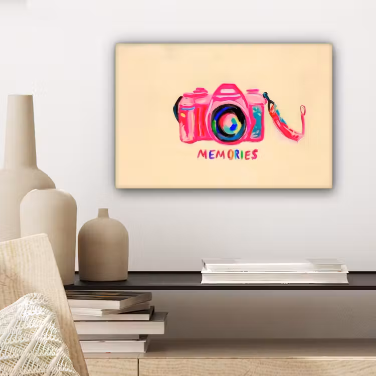 Canvas schilderij - Camera - Memories - Roze - Geschilderd — 5