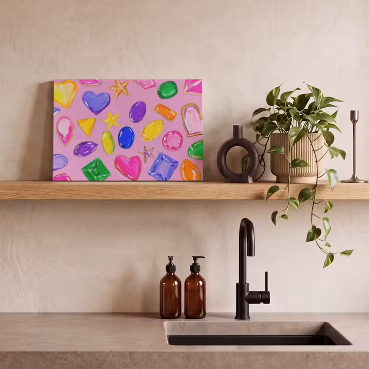 Canvas schilderij - Edelstenen - Vormen - Hartje - Kleurrijk — 3