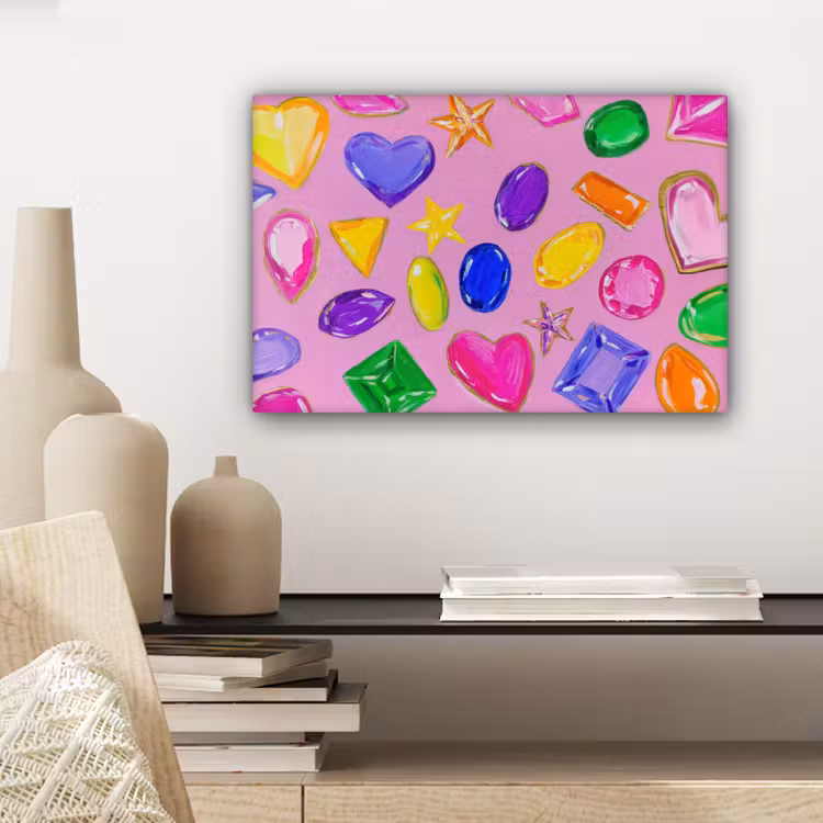 Canvas schilderij - Edelstenen - Vormen - Hartje - Kleurrijk — 5