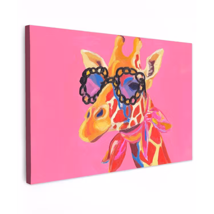 Canvas schilderij - Giraf - Roze - Bril - Sjaal — 1