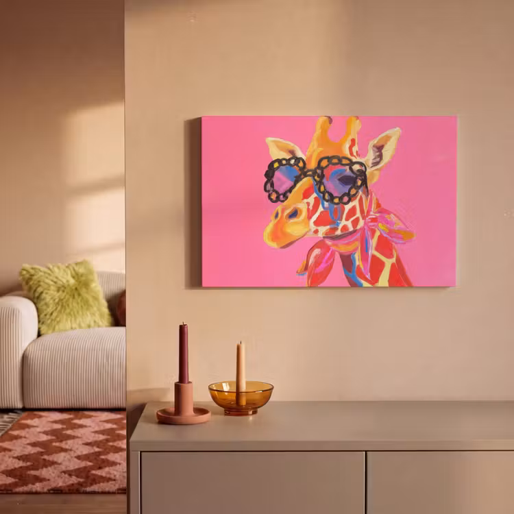 Canvas schilderij - Giraf - Roze - Bril - Sjaal — 2