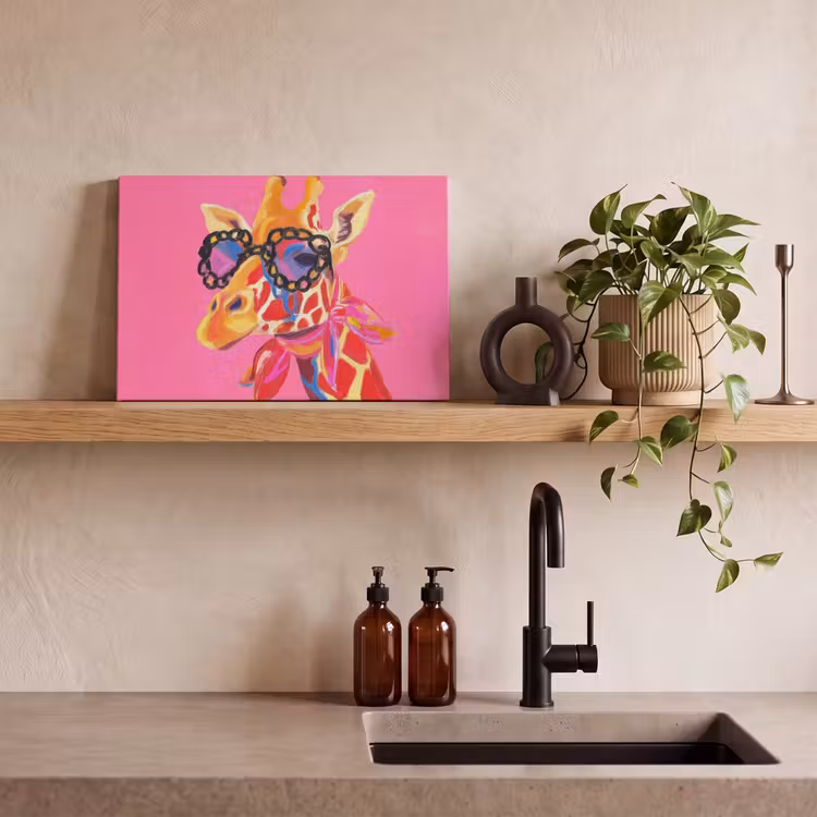 Canvas schilderij - Giraf - Roze - Bril - Sjaal — 3