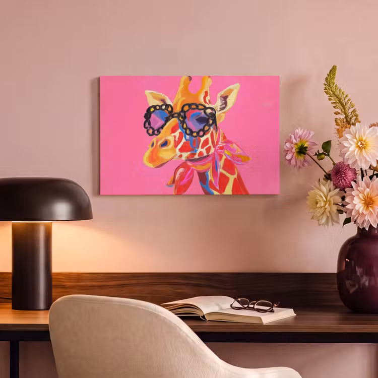 Canvas schilderij - Giraf - Roze - Bril - Sjaal — 4