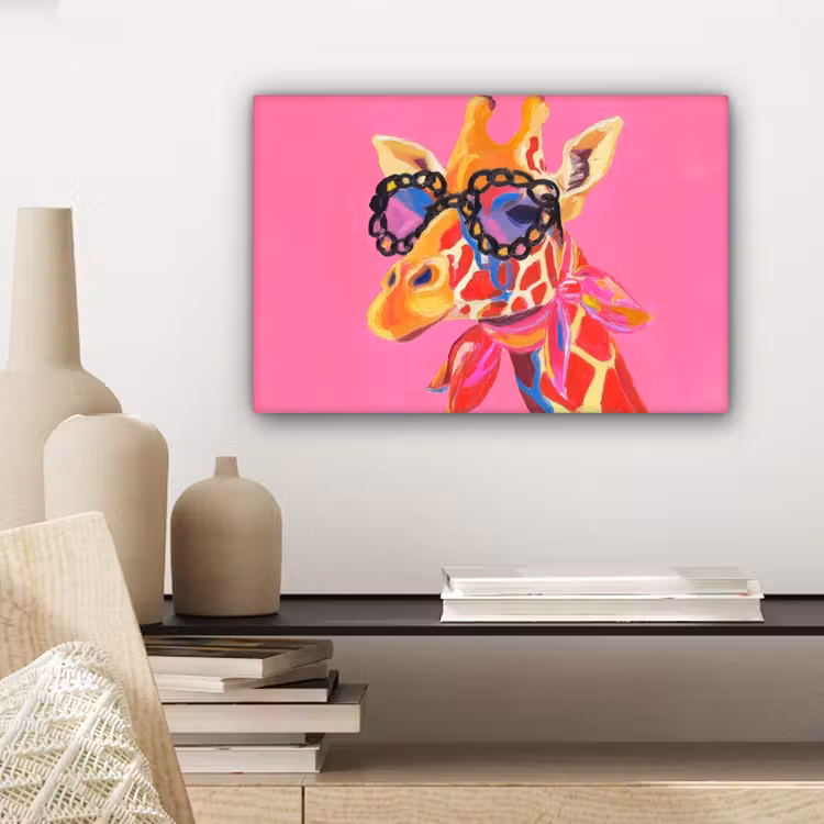 Canvas schilderij - Giraf - Roze - Bril - Sjaal — 5