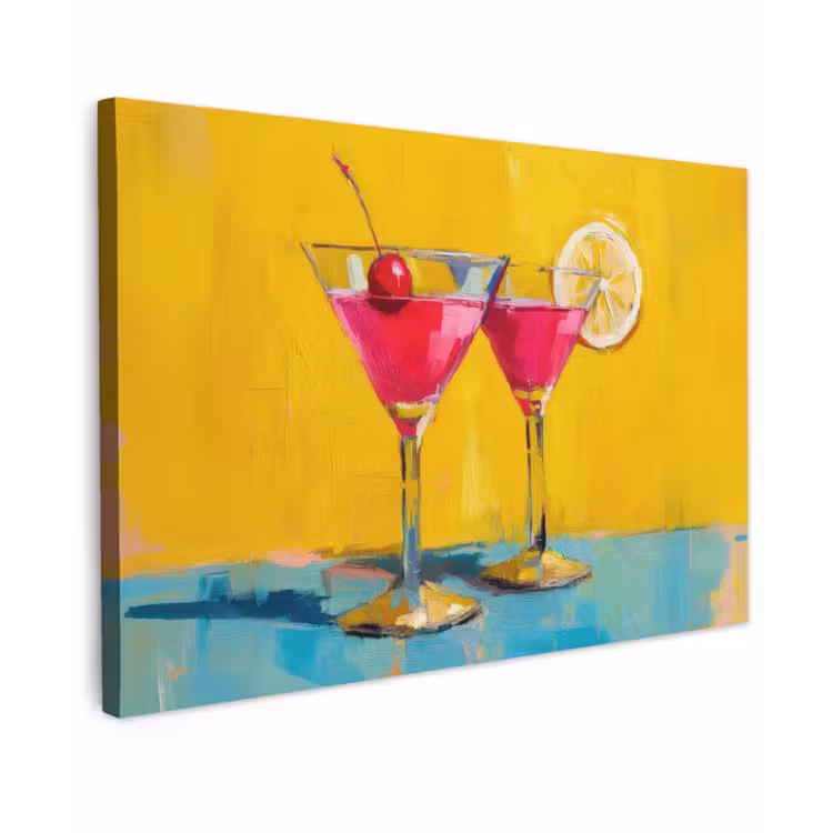 Canvas schilderij - Glazen - Cocktail - Citroen - Kers — 1
