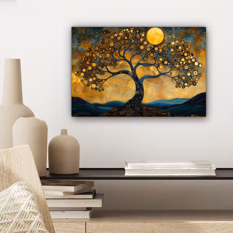 Canvas schilderij - Boom - Maan - Bloemen - Goud - Kunst — 5
