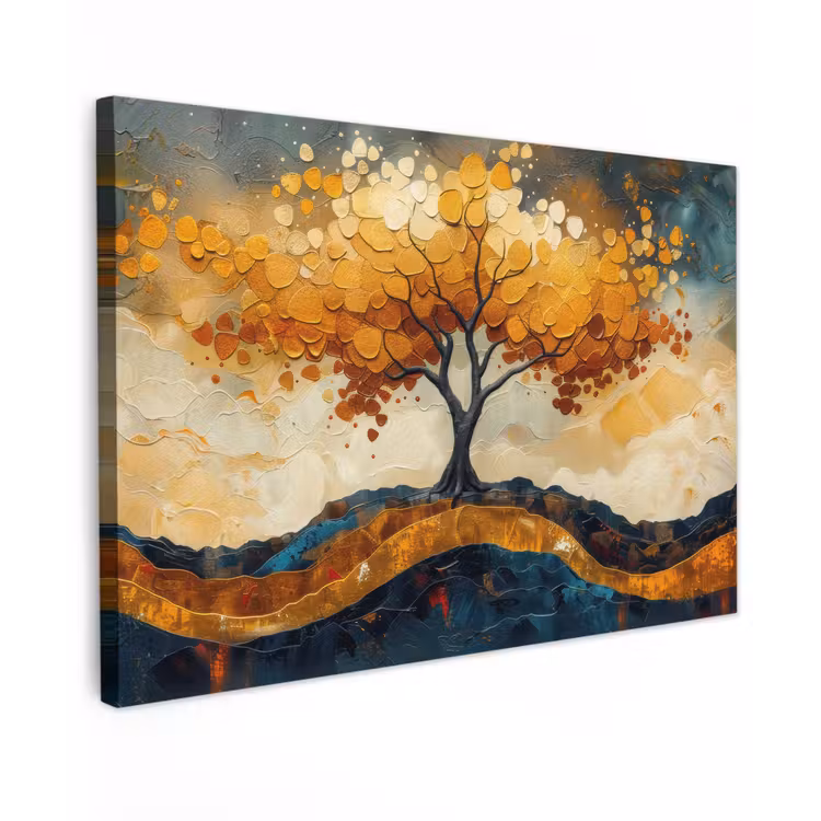 Canvas schilderij - Boom - Natuur - Goud - Modern — 1