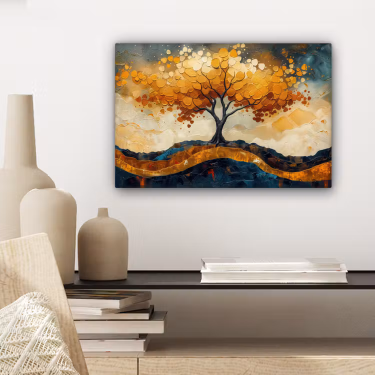 Canvas schilderij - Boom - Natuur - Goud - Modern — 5