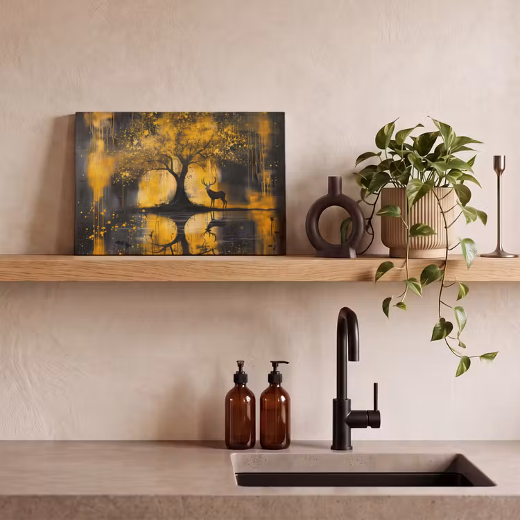 Canvas schilderij - Boom - Verflook - Hert - Natuur - Goud — 3