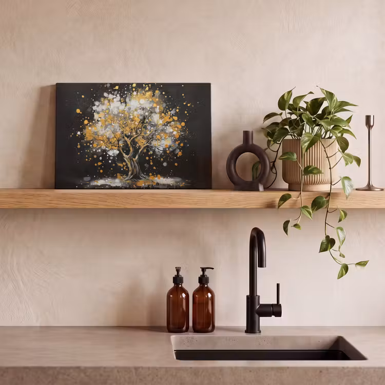 Canvas schilderij - Boom - Zwart - Goud - Wit - Modern — 3