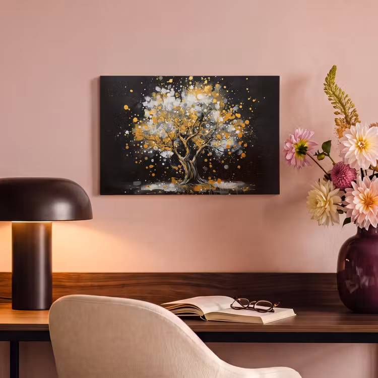 Canvas schilderij - Boom - Zwart - Goud - Wit - Modern — 4
