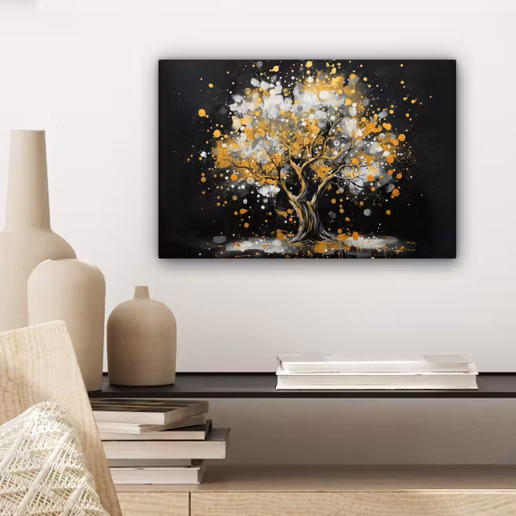 Canvas schilderij - Boom - Zwart - Goud - Wit - Modern — 5