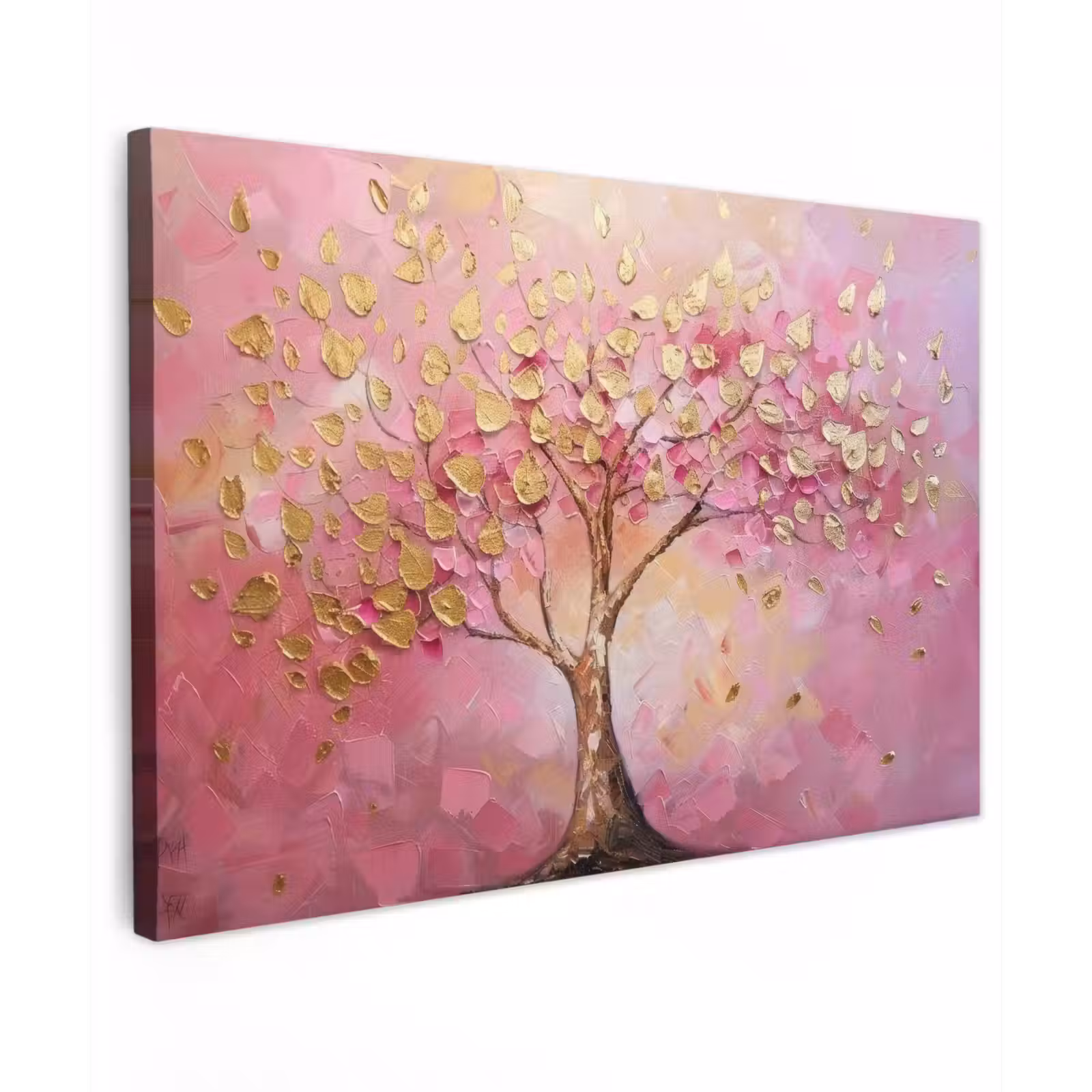 Canvas schilderij - Boom - Roze - Goud - Modern — 1