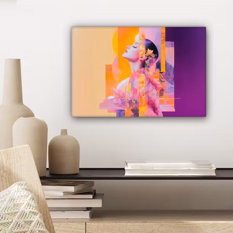 Canvas schilderij - Abstract - Portret - Vrouw - Kleurrijk — 5