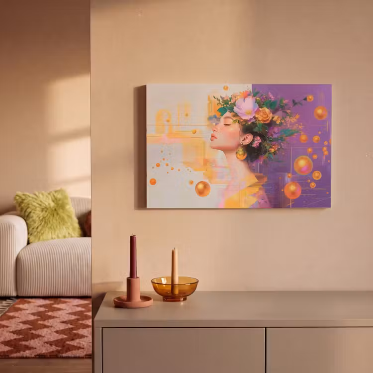 Canvas schilderij - Abstract - Vrouw - Bloemenkroon - Goud — 2