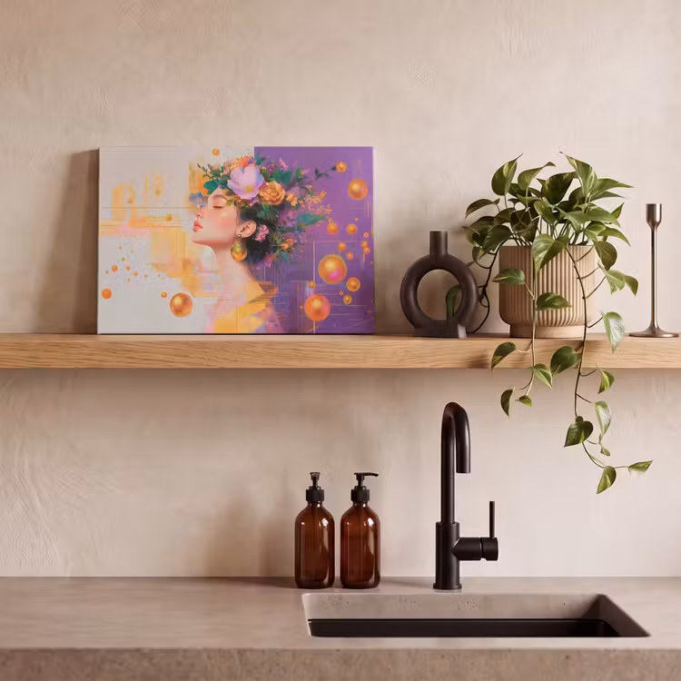Canvas schilderij - Abstract - Vrouw - Bloemenkroon - Goud — 3
