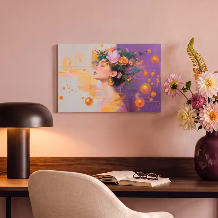 Canvas schilderij - Abstract - Vrouw - Bloemenkroon - Goud — 4