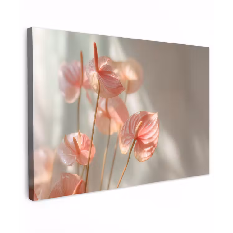 Canvas schilderij - Bloemen - Stelen - Roze - Schaduw — 1