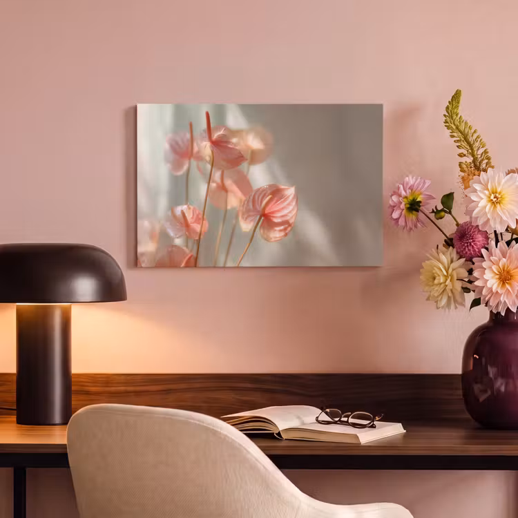 Canvas schilderij - Bloemen - Stelen - Roze - Schaduw — 4
