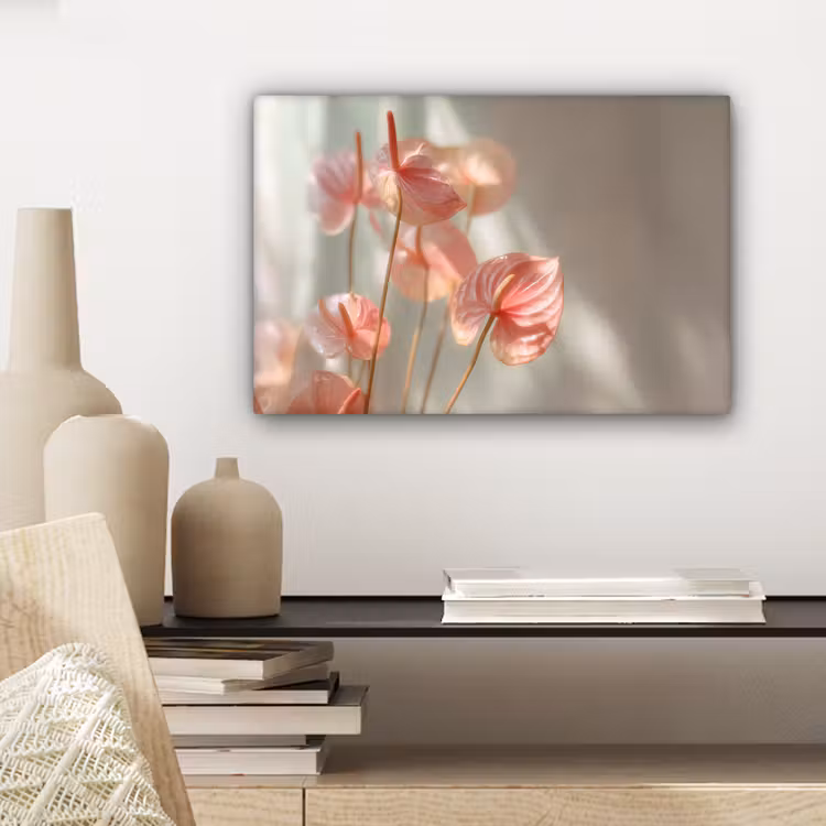 Canvas schilderij - Bloemen - Stelen - Roze - Schaduw — 5