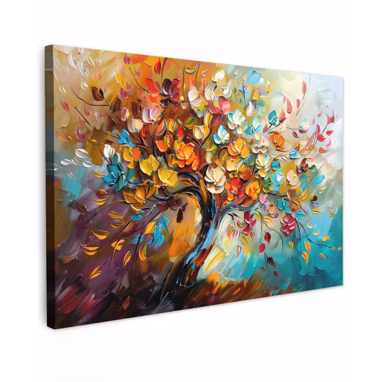 Canvas schilderij - Boom - Abstract - Kleurrijk - Bloemen — 1