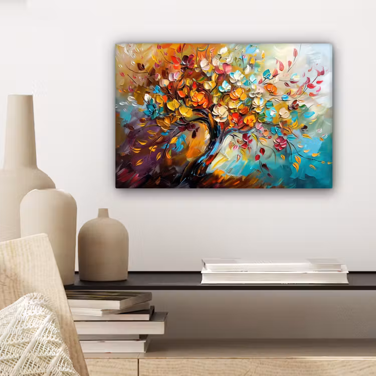 Canvas schilderij - Boom - Abstract - Kleurrijk - Bloemen — 5