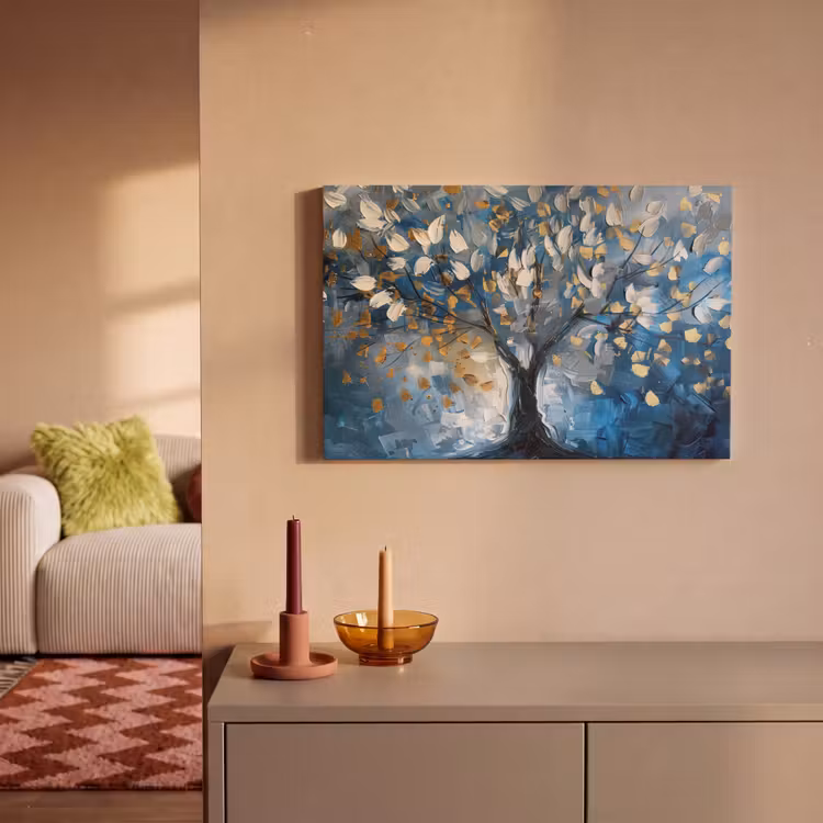 Canvas schilderij - Boom - Blauw - Goud - Abstract — 2