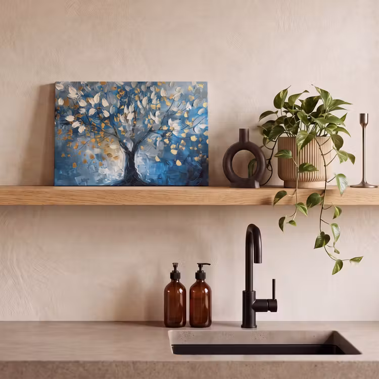 Canvas schilderij - Boom - Blauw - Goud - Abstract — 3