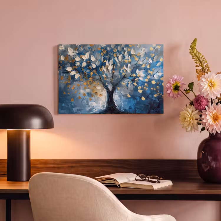 Canvas schilderij - Boom - Blauw - Goud - Abstract — 4
