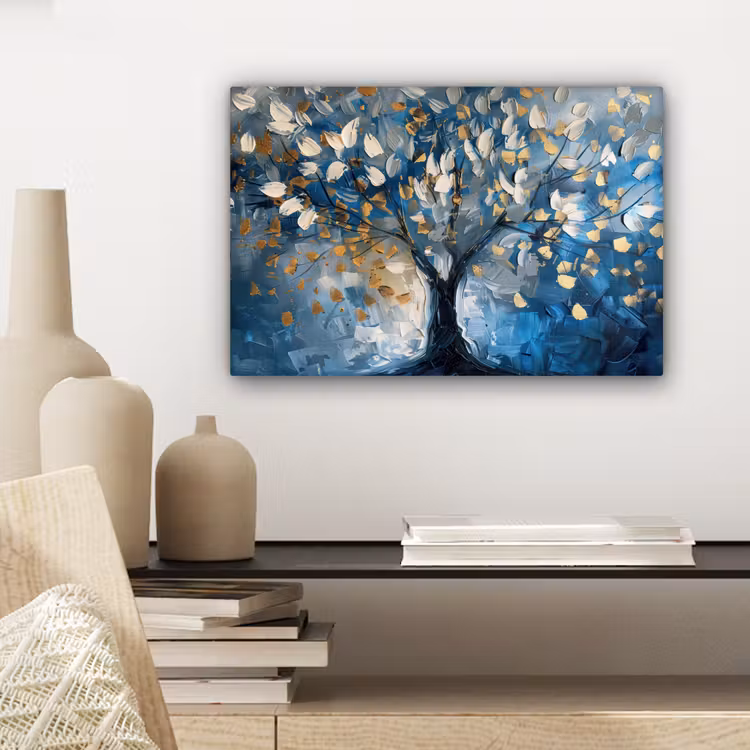 Canvas schilderij - Boom - Blauw - Goud - Abstract — 5