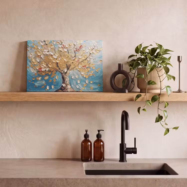Canvas schilderij - Boom - Blauw - Goud - Abstract - Modern — 3