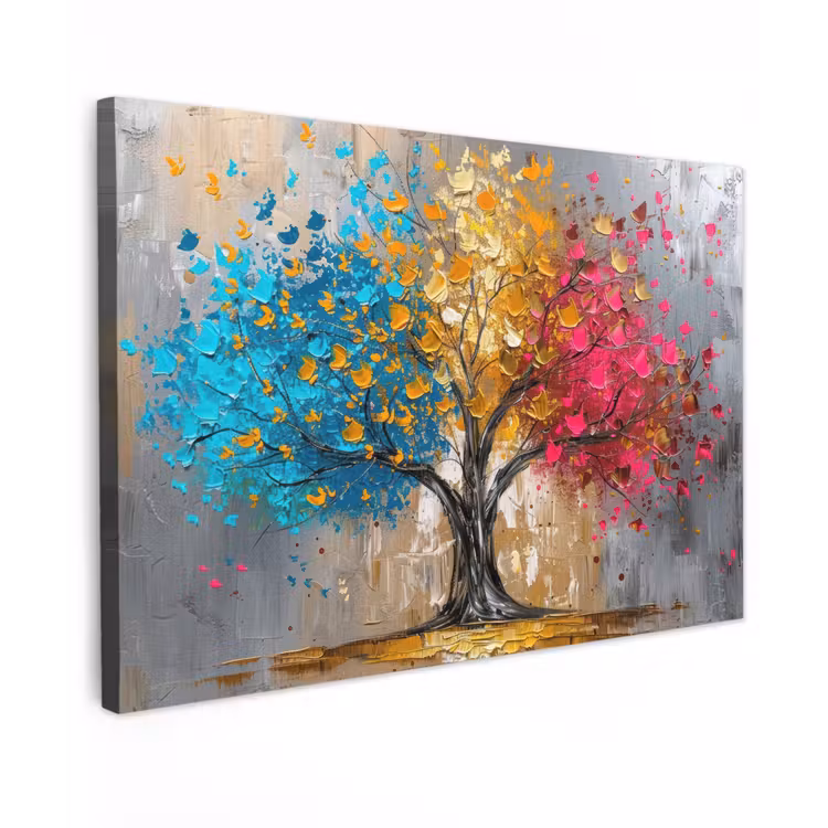 Canvas schilderij - Boom - Kleurrijk - Grijs - Modern — 1