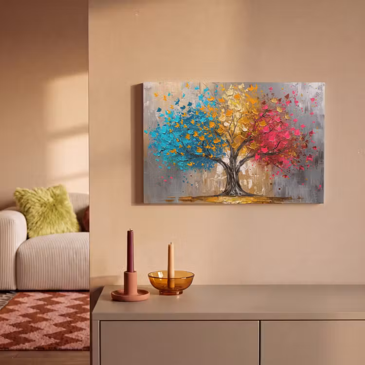 Canvas schilderij - Boom - Kleurrijk - Grijs - Modern — 2