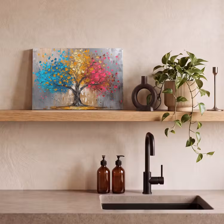 Canvas schilderij - Boom - Kleurrijk - Grijs - Modern — 3