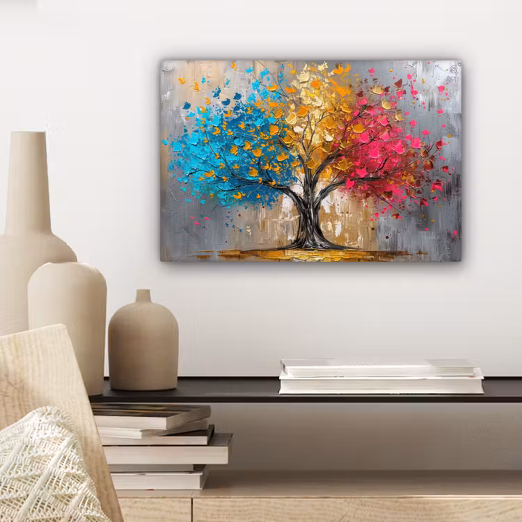 Canvas schilderij - Boom - Kleurrijk - Grijs - Modern — 5