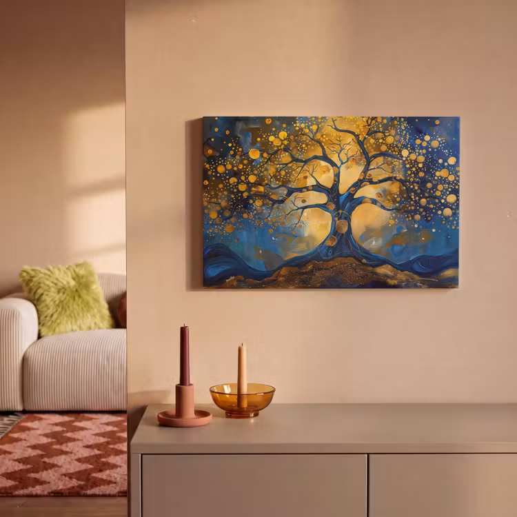 Canvas schilderij - Boom - Levensboom - Blauw - Goud — 2