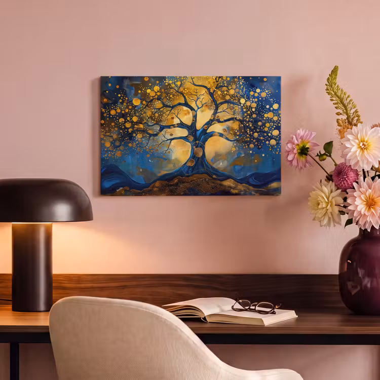 Canvas schilderij - Boom - Levensboom - Blauw - Goud — 4