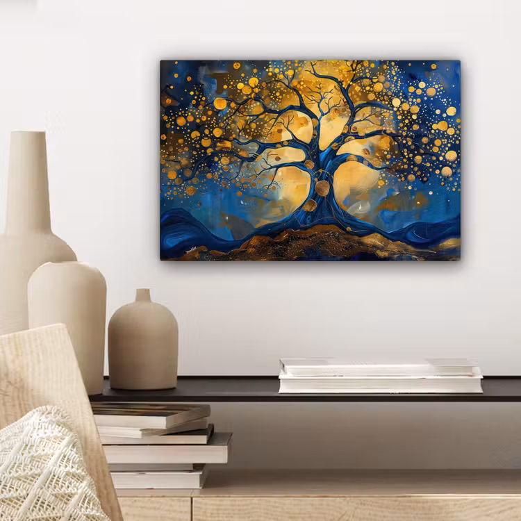 Canvas schilderij - Boom - Levensboom - Blauw - Goud — 5