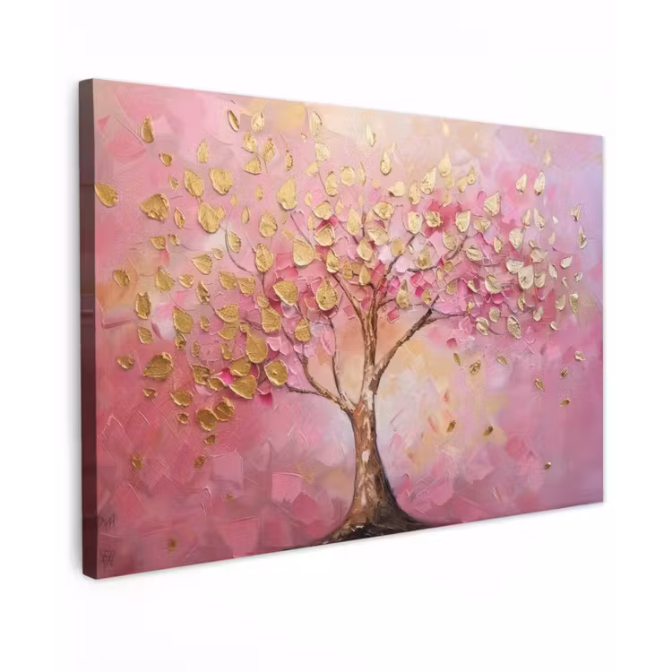 Canvas schilderij - Boom - Roze - Goud - Modern — 1