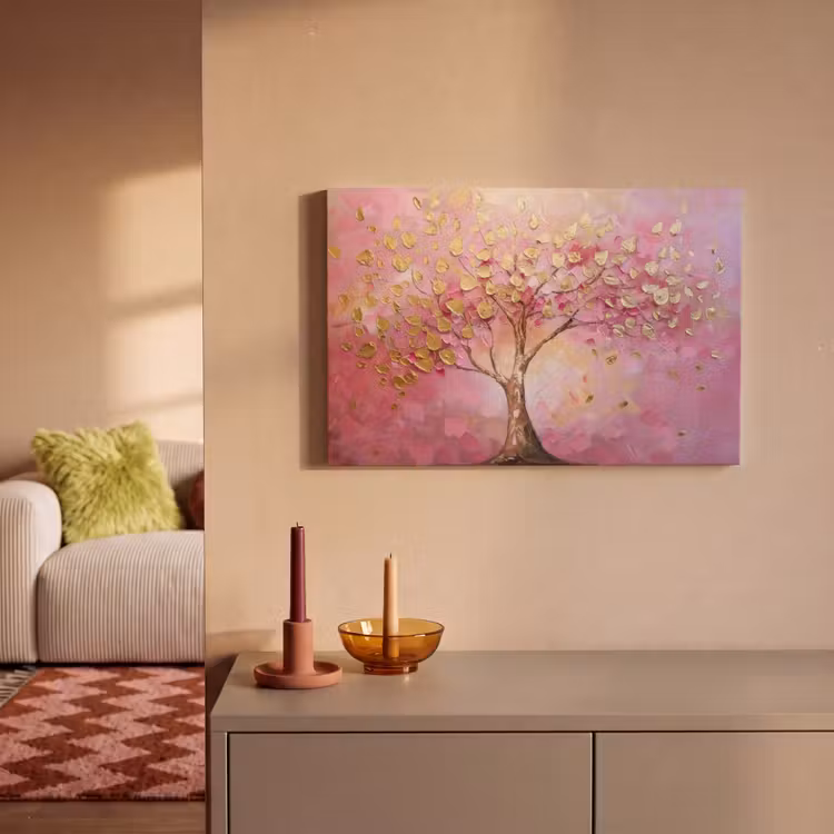 Canvas schilderij - Boom - Roze - Goud - Modern — 2