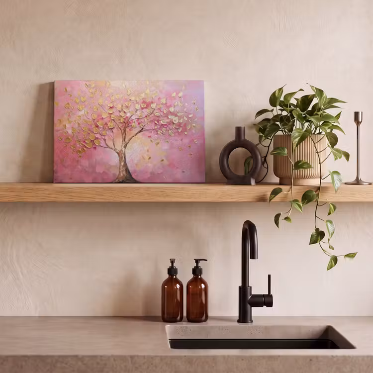Canvas schilderij - Boom - Roze - Goud - Modern — 3