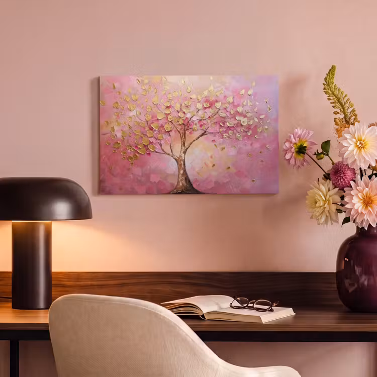 Canvas schilderij - Boom - Roze - Goud - Modern — 4